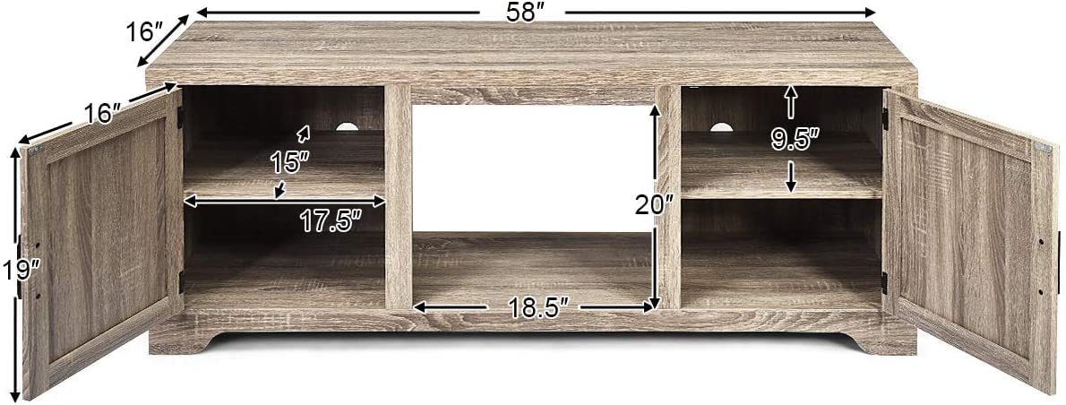 LUARANE Modern Farmhouse TV Stand, Wooden TV Cabinet for TVs up to 65", Television Console with Double Barn Doors Adjustable Shelves, Suitable for 18" x 17" Fireplace - WoodArtSupply