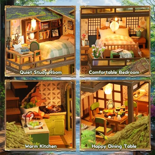 DIY Miniature House Kit, Dollhouse Kit, 3D Wooden Puzzles Bookshelf Craft Kits, Mini Doll House Building Kit for Adults Teen(Garden Cottage)