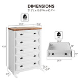 LIKIMIO 43" Tall 5 Drawers Dresser for Bedroom, Power Strip, Farmhouse Large Wood Dressers & Chest of Drawers with Wide Storage Cabinet, White LIKIMIO