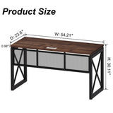 BON AUGURE Farmhouse Computer Desk, Modern Industrial Home Office Desks, Wood Metal Study Writing Table, Sturdy Gaming Desk (Rustic Oak, 54 Inch) BON AUGURE