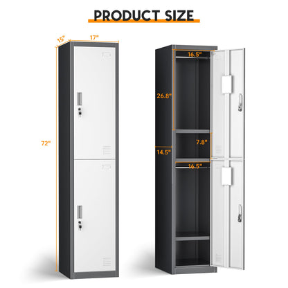 INTERGREAT Metal Lockers for Employees with Lock, 72" Employees Locker Storage Cabinet with 2 Doors, Tall Steel Storage Locker for Home Office, Gym, - WoodArtSupply