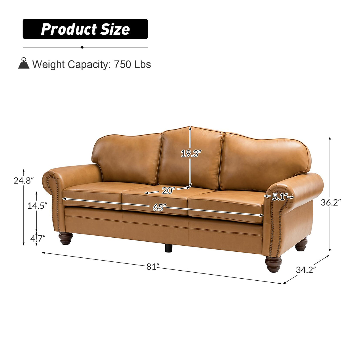 The support you need Classic 3-Seater Sofa with Premium Leather Upholstery, Stylish & Comfortable Sofa for Living Room or Office, Easy to Maintain & Long-Lasting Camel The support you need