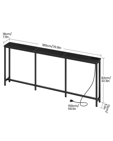 CHOEZON 70.9" Narrow Console Table with Power Outlet 7.1" Skinny Sofa Table, Long Behind Couch Table with Charging Station, Entryway Table for Hallway, Living Room Black TXG18UBB CHOEZON