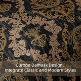 WONGS BEDDING Black Comforter Set King Size, Gold Damask Texture 7 Pieces Bed in a Bag Microfiber Comforter Bedding Sets -1 Comforter, 1 Flat Sheet, 1 Fitted Sheet, 2 Pillow Shams, 2 Pillowcases WONGS BEDDING