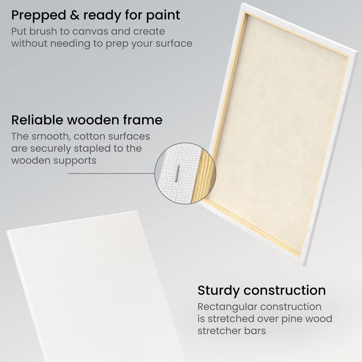 ARTEZA Stretched Canvas, 18 x 24 Inches, Pack of 4, Blank White Large Canvas for Painting for Acrylic, Oil and Gouache Paints ARTEZA