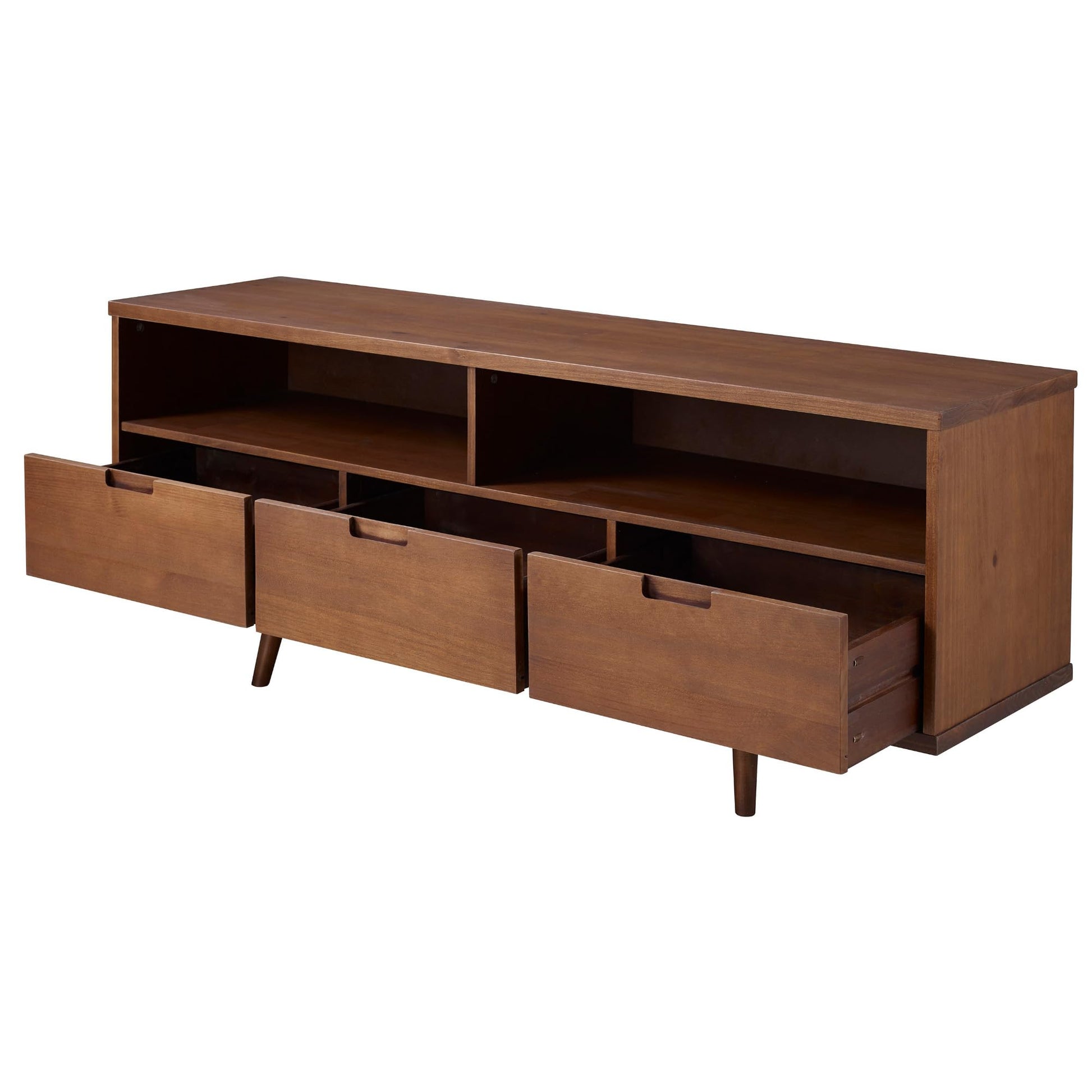 Walker Edison 3-Drawer Mid Century Modern Wood TV Stand for TV's up to 65" Flat Screen Cabinet Door Living Room Storage Entertainment Center, 58 Inch, Walnut - WoodArtSupply