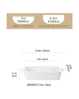 MALACASA 4.4 QT Baking Dish, 9x13 Large Casserole Dish for Oven, Ceramic Baking Pan, Rectangular Lasagna Pan Deep with Handles for Baking, Durable Microwave Oven Safe, White, Series BAKE-BAKE MALACASA