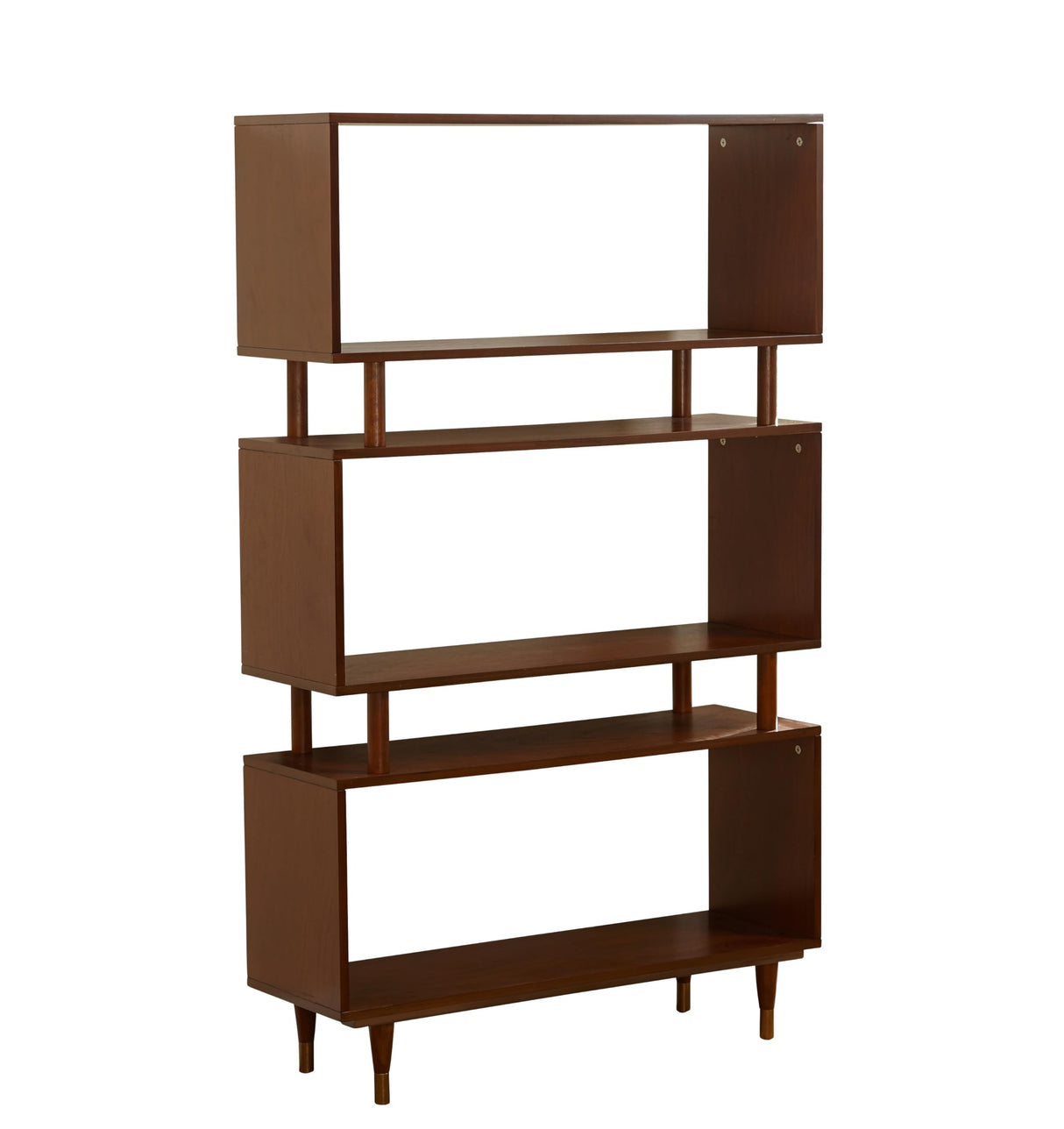 SilkWood Studio Margo 3 Tier Bookshelf, Mid Century Bookcase for Living Room, Bedroom Furniture & Home Office, Solid Wood Storage Shelves with Gold Legs, 59.5" Tall Modern Book Shelf, Walnut SilkWood Studio