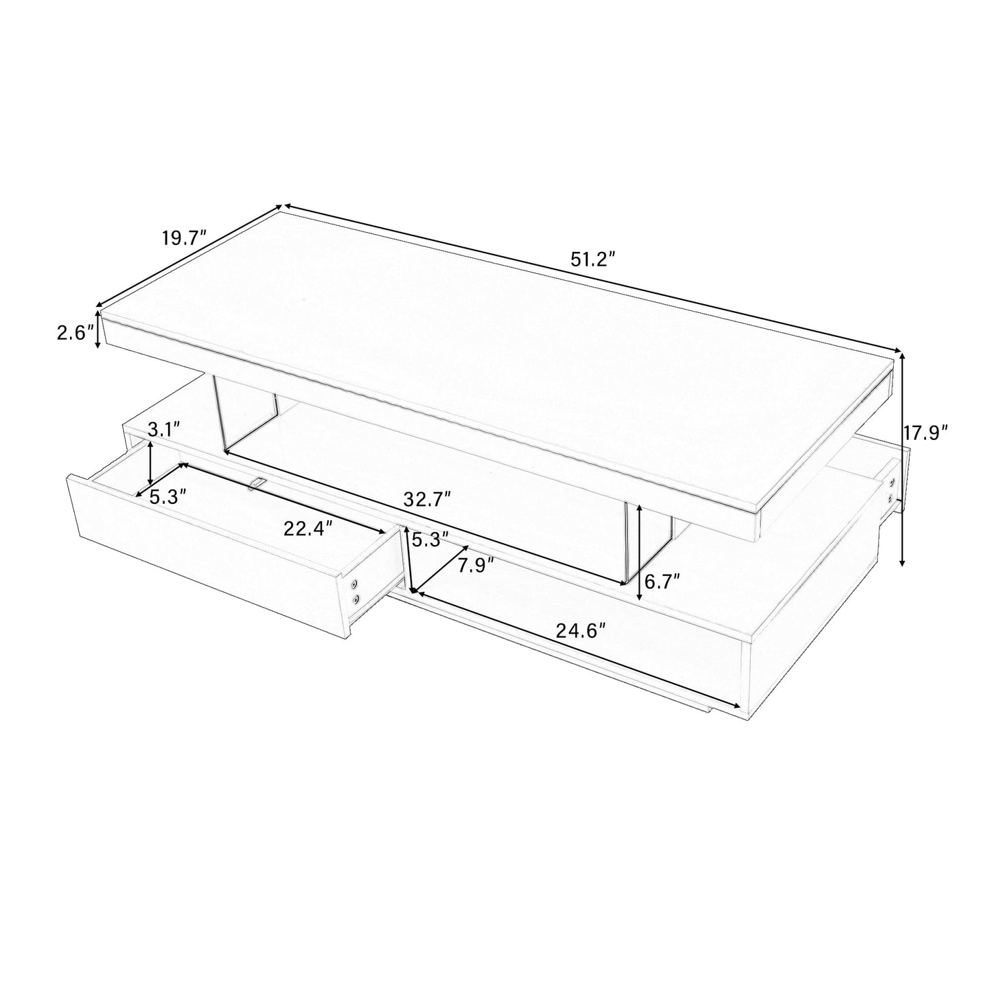 Merax Modern Center Coffee Table with 2 Storage Drawers, Display Shelves, and LED Lights, Accent Furniture for Living Room, 51.2" Length, Black - WoodArtSupply