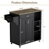 GarveeHome Mobile Rolling Island Cart for Kitchen, Kitchen Island on Wheels with Spice Rack& Drawer & Open Shelves & Towel Rack, Microwave Cart for Kitchen, Dining Room, 34.84" x 18.89" x 37", Black GarveeHome
