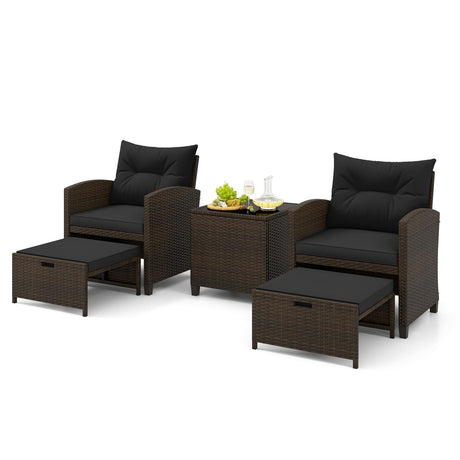 Tangkula 5 Piece Patio Rattan Furniture, Wicker Cushioned Chairs Set w/ 2 Ottomans & Tempered Glass Coffee Table, for Poolside, Backyard, Lawn, Deck (Mix Brown+Black) Tangkula