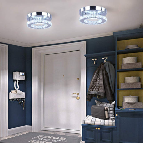 diisunbihuo Modern Mini Led Chandelier Semi Flush Mount Crystal Lighting Ceiling Crystal Lamp for Bedrooms Dinning Rooms Hallway(Round White) diisunbihuo