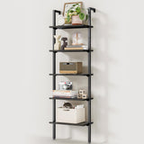 ODK Ladder Shelf, 5 Tier Black Bookshelf, 72 Inch Wall Mounted Book Shelf with Metal Frame, Ladder Bookshelf Bookcase for Bedroom, Home Office and Living Room ODK