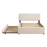 FAVSH Full Size Upholstered Platform Bed with Trundle and 1 Sets of USB, Chenille Fabric Solid Wood Bedframe w/Wood Slats & LED Lights with APP for Bedroom,Beige FAVSH