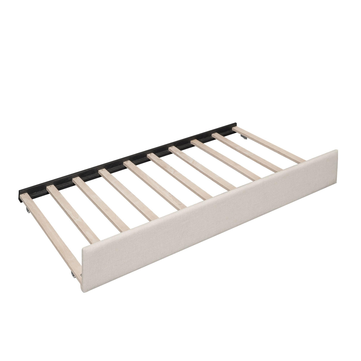Brisca Queen Linen Upholstered Platform USB Ports and Twin Size Trundle,Modern Wooden Bed Frame w/Wood Slats Support,No Box Spring Required,for Dormitory,Apartment,Beige Brisca