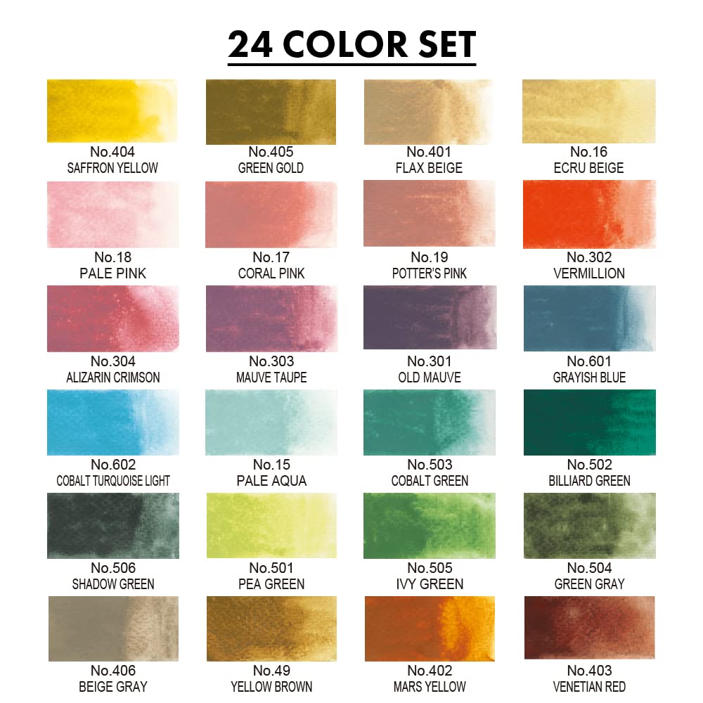 Kuretake GANSAI TAMBI Watercolor Paint Set 24 Colors II - Art nouveau, Professional-quality art supplies for artists adult painting aketching, Non-Toxic, Made in Japan Kuretake