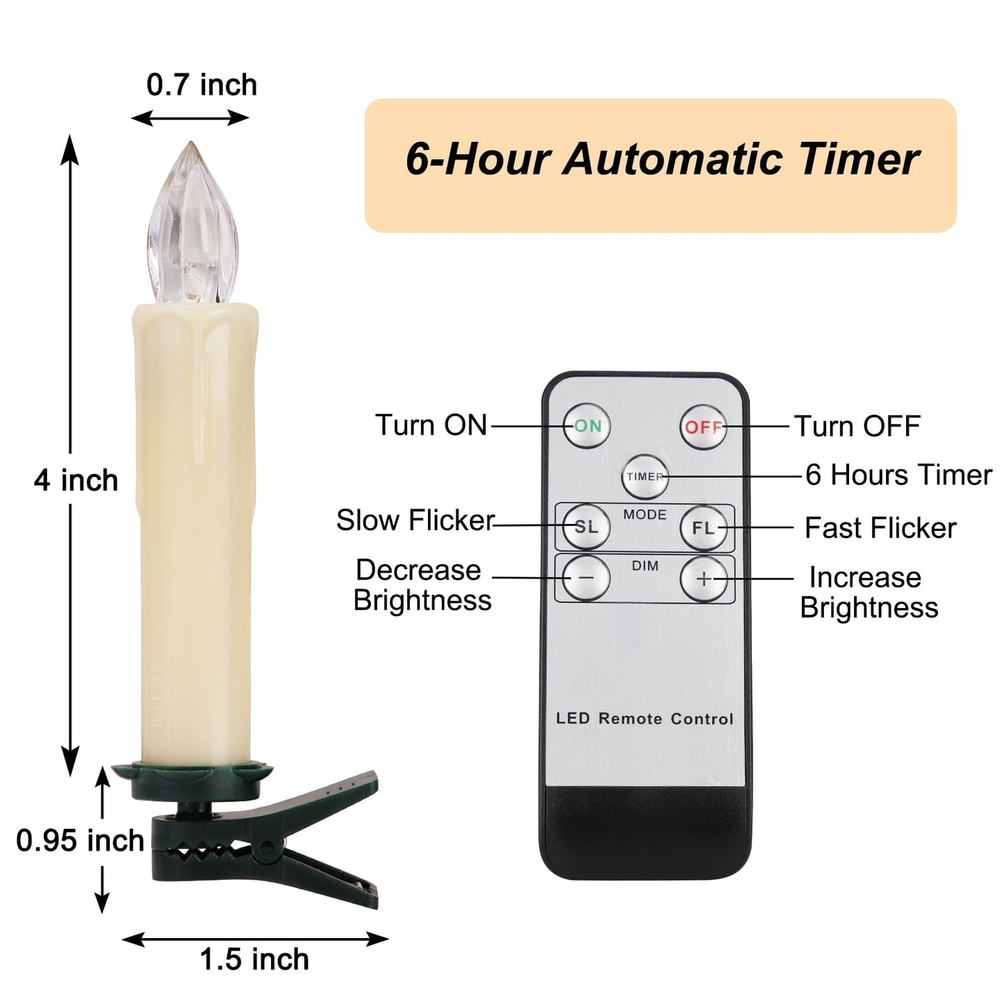 24PCS LED Flameless Taper Candles Flickering with Remote Timer, Battery Operated Waterproof Christmas Tree Candles, Warm White Window Candles Lights, Perfect for Christmas, Home Decoration (Ivory)