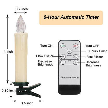 24PCS LED Flameless Taper Candles Flickering with Remote Timer, Battery Operated Waterproof Christmas Tree Candles, Warm White Window Candles Lights, Perfect for Christmas, Home Decoration (Ivory)