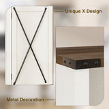 Farmhouse Bookshelf, 67'' Tall Narrow Bookcase with Metal X Barn Door, Antique White Bathroom Storage Cabinet with Adjustable Shelves, 5 Tier Skinny Book Shelf for Home Office, Kitchen, Living Room FiveWillowise