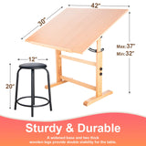 Falling in Art Wooden Drafting Table and Stool Set, 30" x 42" Adjustable Height and Angle Solid Wood Drawing Desk for Adults, Artist Craft Table for Painting Artwork, Reading, and Writing Falling in Art