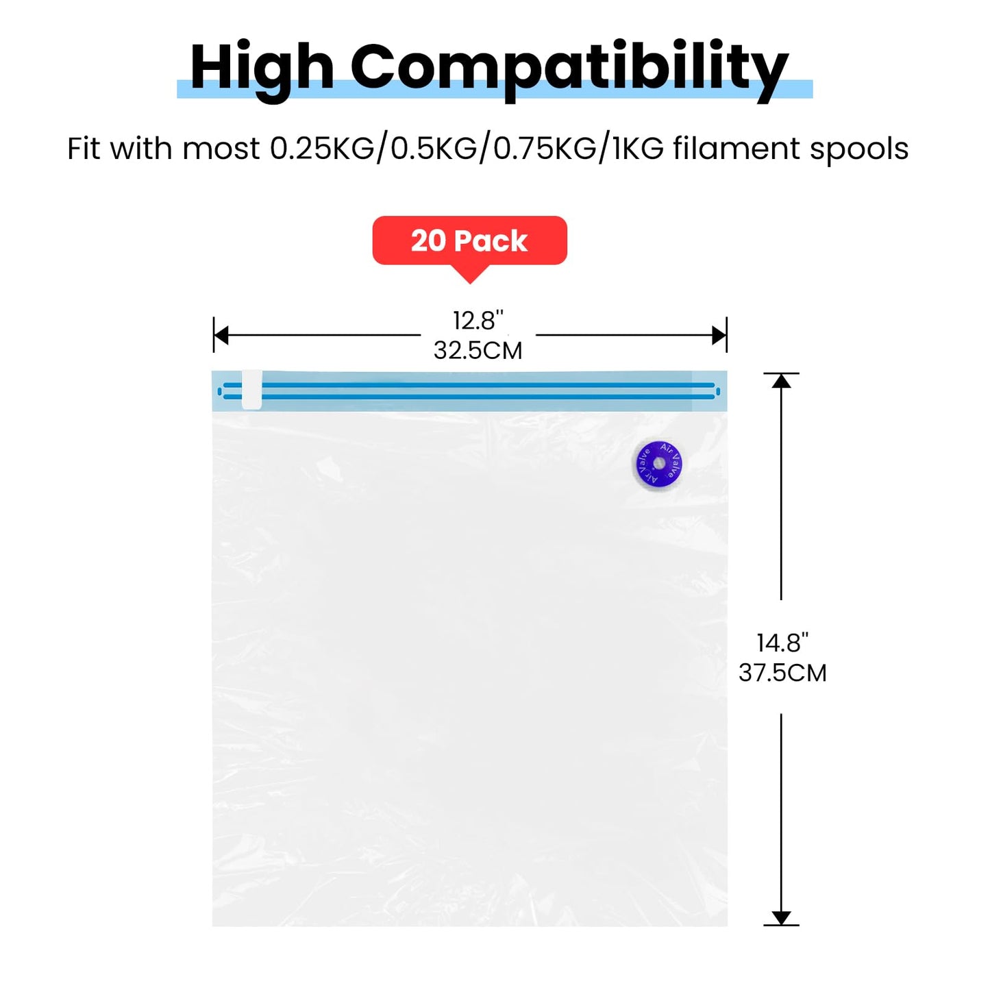 TEQStone Filament Storage Vacuum Bags 20Pcs, Moisture and Dust Proof, 12.8x14.8in Large Capacity, 0.26mm Thickness. Fit Most 0.25/0.5/1KG 3D Printer Filament Spools (Pump Not Incl.) - WoodArtSupply