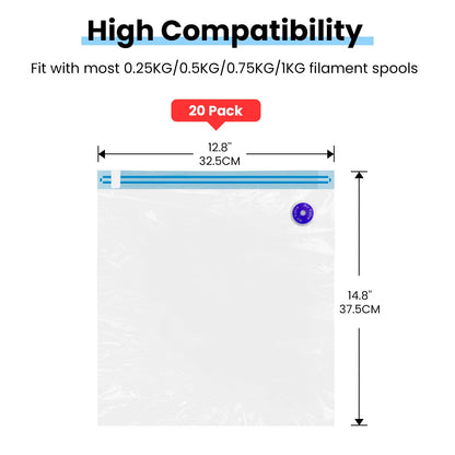 TEQStone Filament Storage Vacuum Bags 20Pcs, Moisture and Dust Proof, 12.8x14.8in Large Capacity, 0.26mm Thickness. Fit Most 0.25/0.5/1KG 3D Printer Filament Spools (Pump Not Incl.) - WoodArtSupply