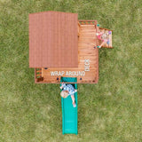 Backyard Discovery Echo Heights Elevated Cedar Playhouse, Play Kitchen, Powered Blender, Working Bell, 6 ft Wave Slide, Wrap-Around Deck, Flat Step Ladder, Growth Chart Backyard Discovery