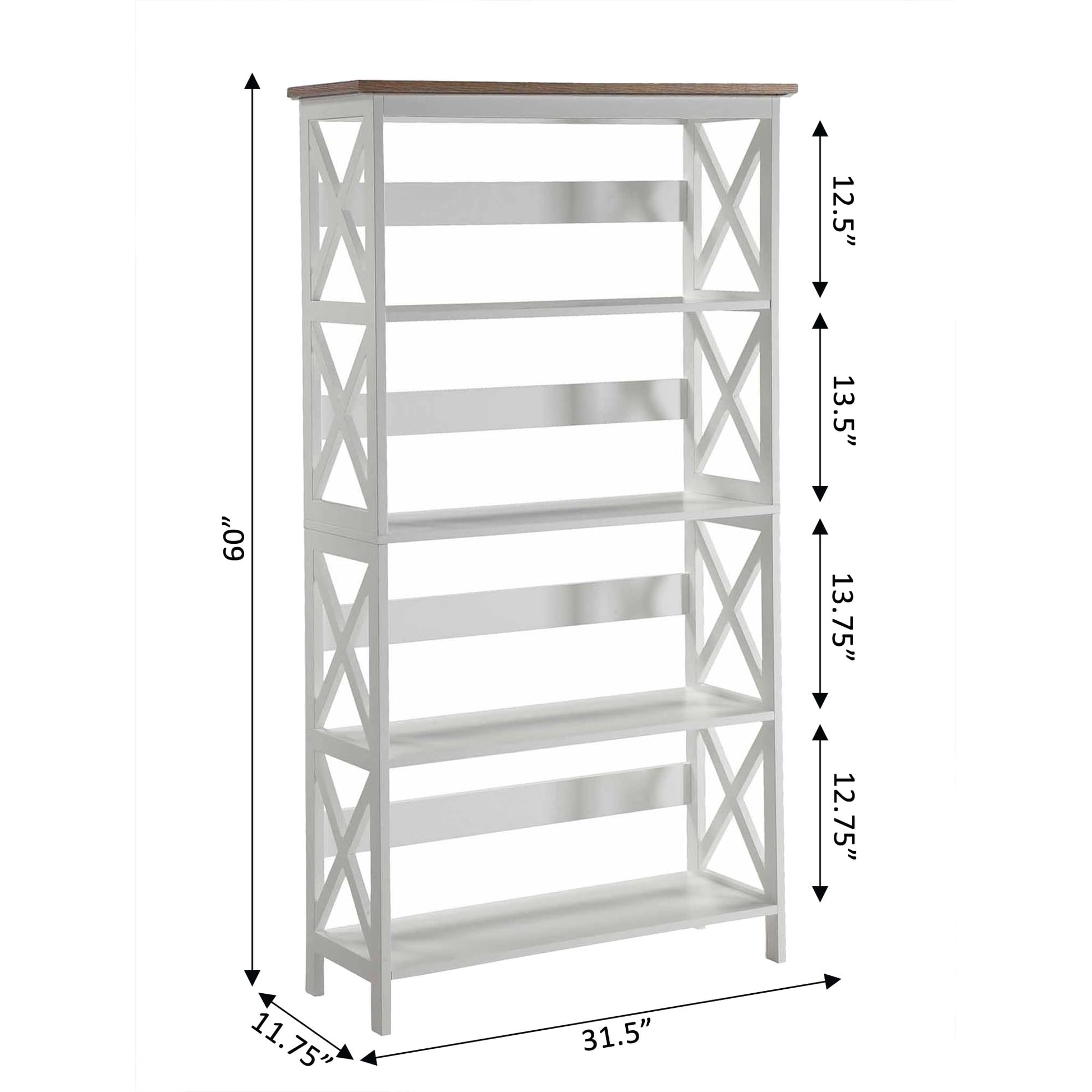 Convenience Concepts Oxford 5 Tier Bookcase, Driftwood / White - WoodArtSupply