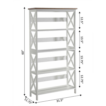 Convenience Concepts Oxford 5 Tier Bookcase, Driftwood / White - WoodArtSupply