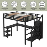 Duxelifin Full Size Loft Bed Heavy-Duty Metal Loft Beds with Desk & LED Lights, High Lofted Bed with Stairs and Charging Station, Gaming Loft Tall Bed for Boys Girls and Teens (Black) Duxelifin