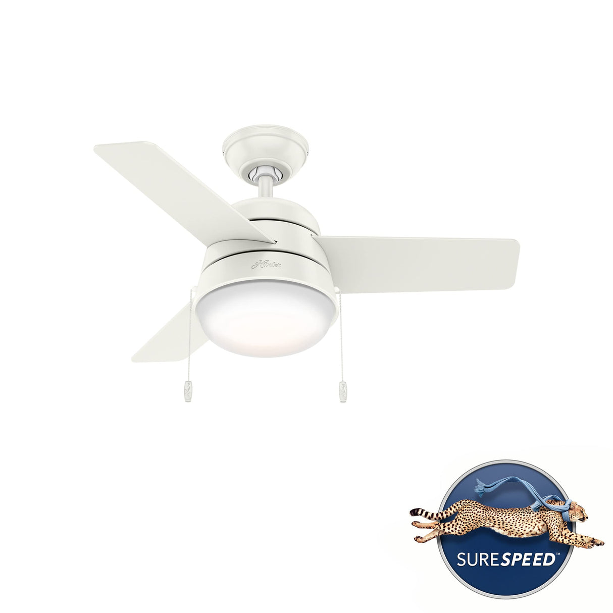 Hunter Fan Company 59301 Aker Indoor with LED Light, Pull Chain Control, 36 Inch, White Hunter
