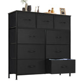 Sweetcrispy Dresser for Bedroom, Tall Chest Organizer Units, 9 Fabric Drawers for Clothing, Closet, Storage Tower with Cabinet, Metal Frame, Wooden Top, Lightweight Nursery Furniture, Black Sweetcrispy