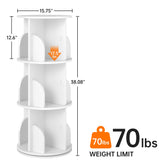 CuFun 3 Tier Rotating Bookshelf, 360 Display Spinning Bookcase, Corner Bookshelf, Floor Standing Revolving Bookcase Storage Rack, Narrow Book Shelf Organizer for Small Space, Bedroom, Office, White CuFun