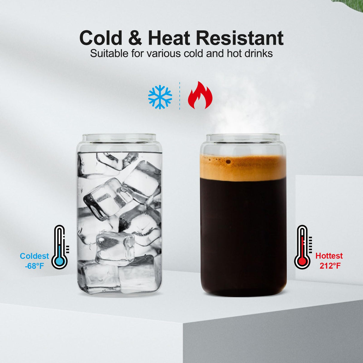 ASKIZ [20Pcs Set] Glass Cups With Bamboo Lids And Straws,16Oz Glass Water Bottles Glass Jars Cups Drinking Glasses, Beer Glasses Ice Coffee Glasses For Juicing Coffee Soda Tea ASKIZ