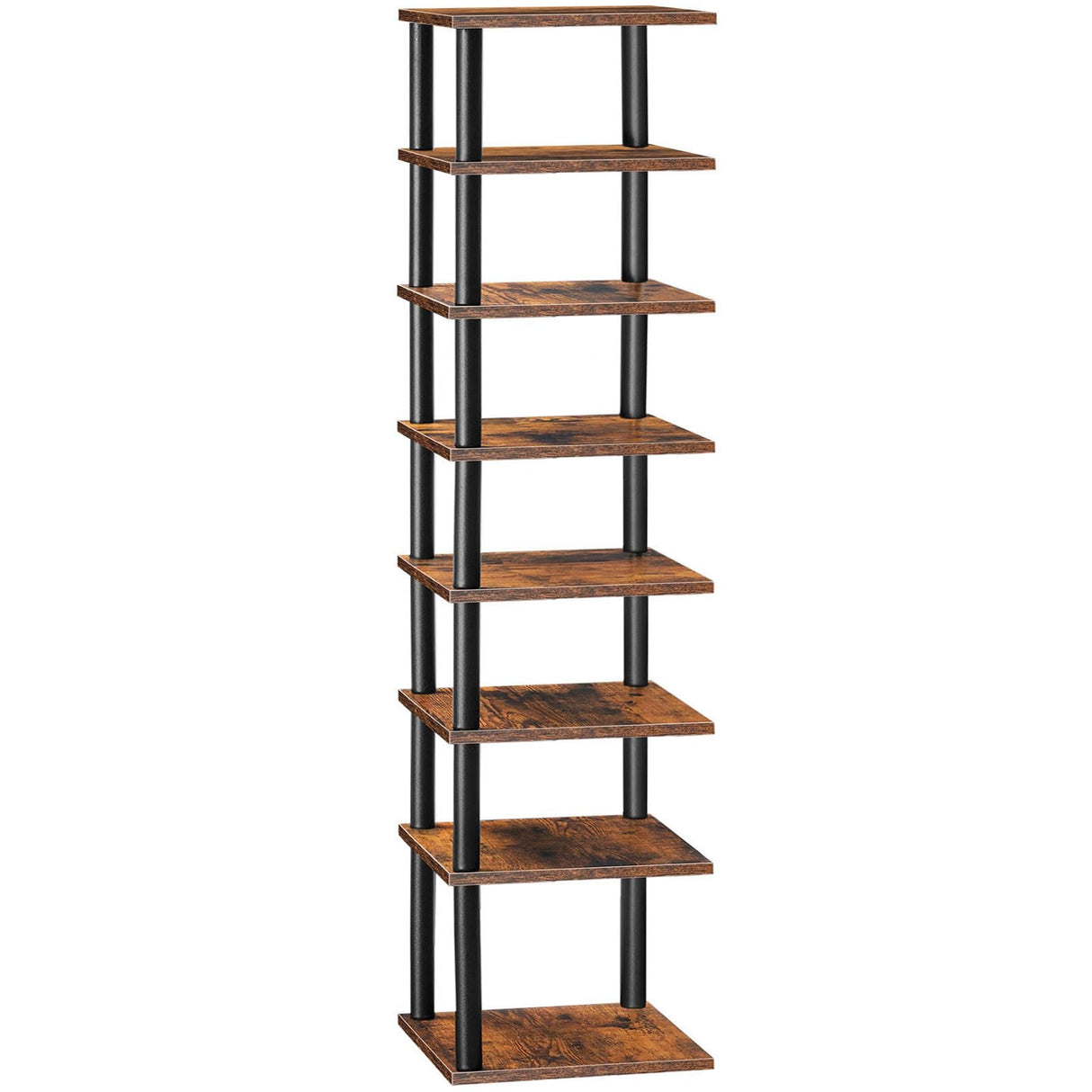 HOOBRO Vertical Shoe Rack, 8-Tier Narrow Shoe Shelf, Shoe Storage Organizer for Small Space, 11" L x 11" W x 53" H, Closet, Entryway, Hallway, Bedroom, Rustic Brown and Black BF22XJ01 HOOBRO
