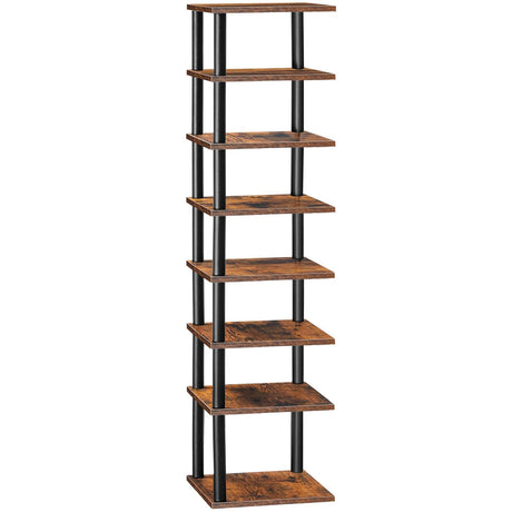 HOOBRO Vertical Shoe Rack, 8-Tier Narrow Shoe Shelf, Shoe Storage Organizer for Small Space, 11" L x 11" W x 53" H, Closet, Entryway, Hallway, Bedroom, Rustic Brown and Black BF22XJ01 HOOBRO