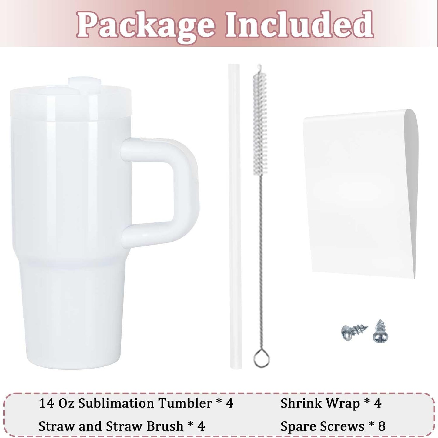 Muwnrol 4 Pack 14 Oz Sublimation Tumbler with Handle and Straw for Kids, Sublimation Tumbler Blanks Bulk, Stainless Steel Sublimation mugs, Individually Boxed