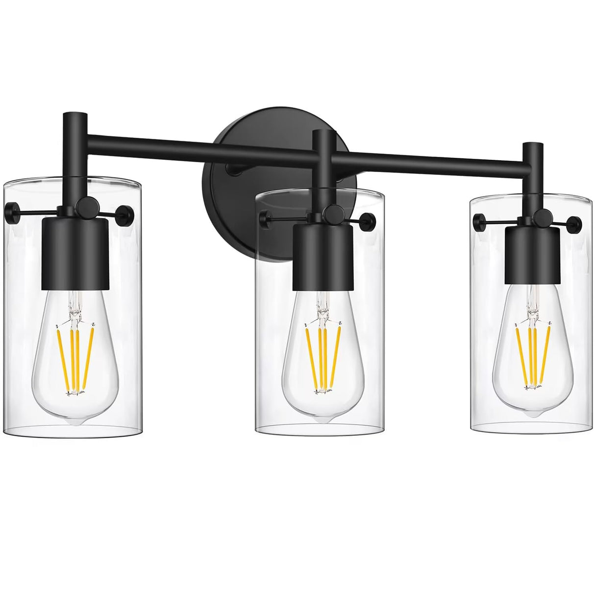 Bathroom Light Fixtures 2023 Upgrade, 3-Light Matte Black Bathroom Vanity Light, Black Bathroom Lights Over Mirror with Clear Glass Shade, Bathroom Wall Sconces for Mirror Bedroom Living Room Hallway Indoi