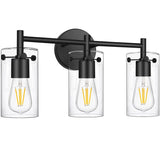 Bathroom Light Fixtures 2023 Upgrade, 3-Light Matte Black Bathroom Vanity Light, Black Bathroom Lights Over Mirror with Clear Glass Shade, Bathroom Wall Sconces for Mirror Bedroom Living Room Hallway Indoi