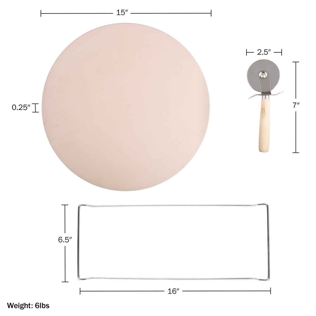 Pizza Stone - 15-Inch Pizza Stone for Oven or Grill with Pizza Cutter and Metal Serving Rack/Handles - Pizza Oven Accessories by Classic Cuisine Classic Cuisine