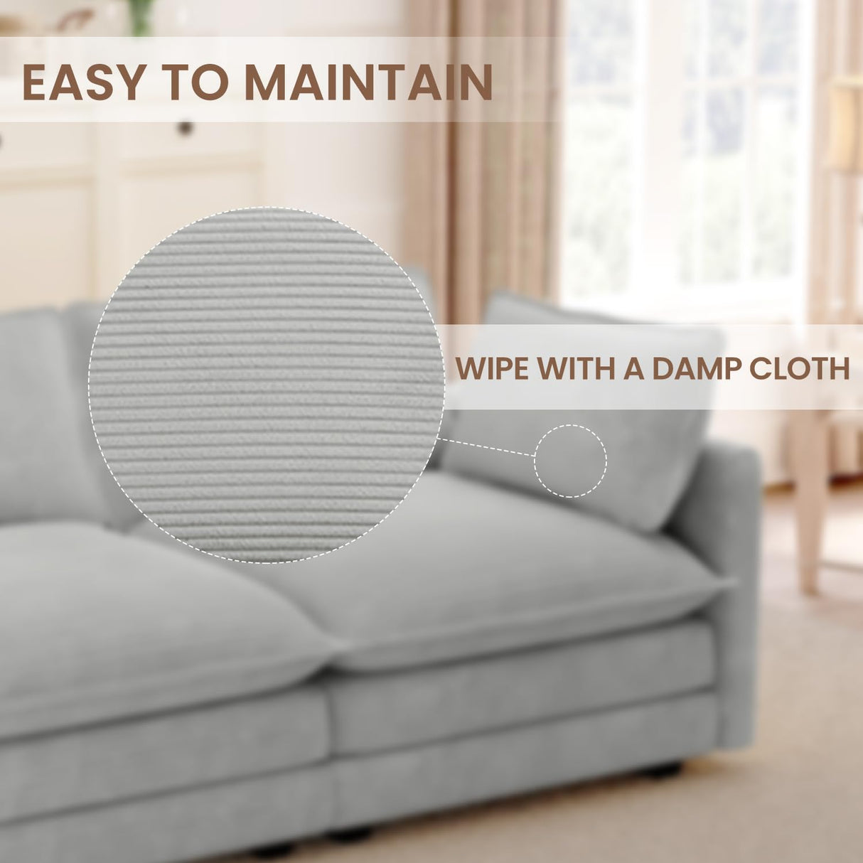 ROWHY 78'' Sectional 2 Seat Cloud Loveseat with 2 Throw Pillows, Modern Corduroy Love Seat, Cozy Sofa for Living Room, Office and Bedroom, Light Grey ROWHY