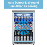 Weili 20 Inch Built in Beverage Fridge with Glass Door, 120 Can Under Counter Soda Beer Drink Refrigerator with Blue LED Light for Home Office or Bar, 36-50°F Auto Defrost Weili