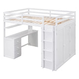 Harper & Bright Designs White Full Size Loft Bed with Desk, Wardrobe, and Storage Drawers Harper & Bright Designs