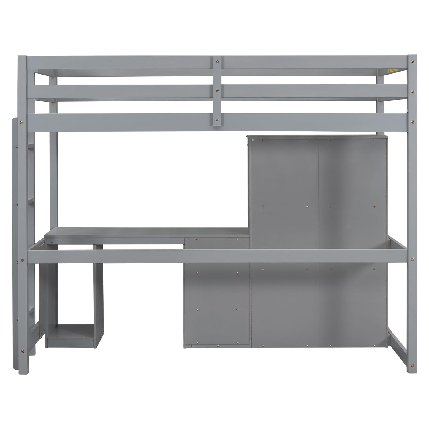 Polibi Modern Twin Loft Bed with Wardrobe, Desk, and 3 Drawers in Grey - WoodArtSupply