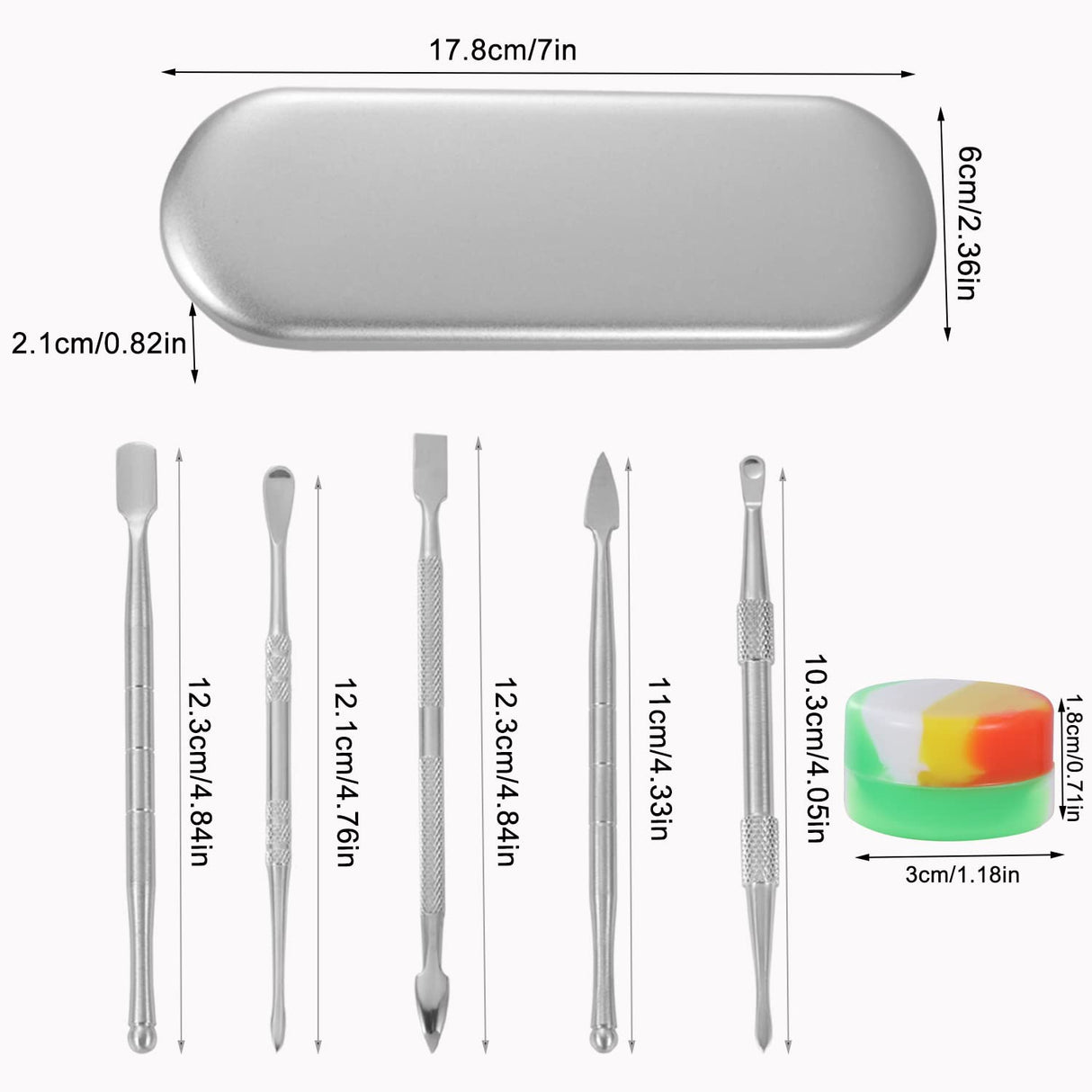 6 Pieces Wax Carving Tool Set, Double-Ended Carving Tool Stainless Steel Wax Sculpting Tools with 5ml Silicone Container Jar and Portable Metal Case for Wax Oil Clay Pottery, Silver Pimoys