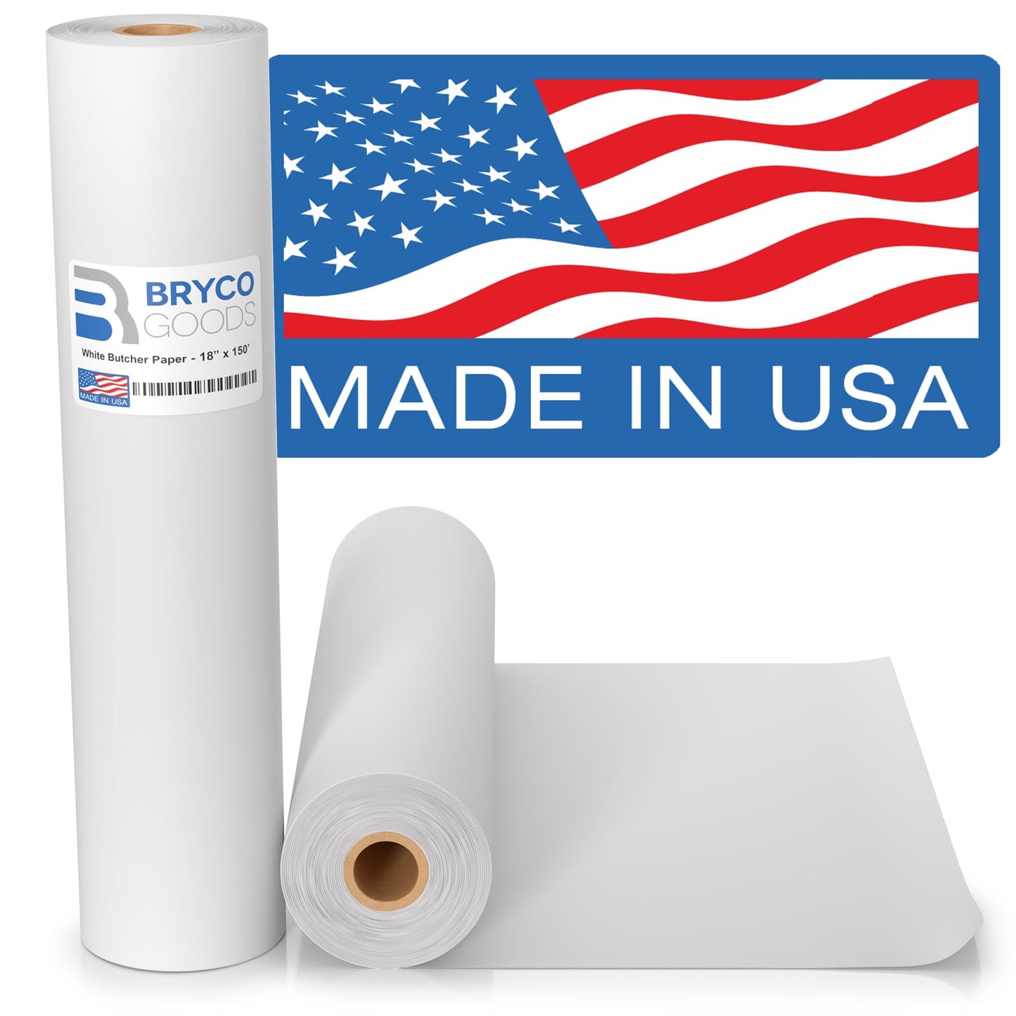 White Kraft Butcher Paper - 18'' x 150' - Versatile & Durable Butcher Paper Roll for Packaging, Grilling, Smoking Meat and BBQ - Unwaxed & Uncoated Butcher Paper for Sublimation - Made in USA