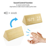 OCT17 Wooden Alarm Clock, Wood Alarm Clock Smart LED Digital Clock for Bedroom/desks, Upgraded with Time Temperature, Adjustable Brightness and Voice Control, Humidity Displaying - Bamboo OCT17