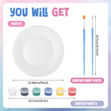 Marspark 6 Pcs 9 Inches Ceramic Painting Plate White Ceramic Plates with 6 Sets of 12 Colors Paint 6 Sets of 2 Brushes Porcelain Painting Craft Set for Family Gatherings Activities Art Supplies Marspark