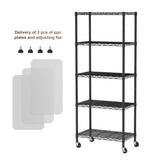 Golpart 5 Tier Shelves Storage Shelf Wire Closet Bathroom Organizers Metal Pantry Kitchen Garage Shelving Unit Laundry Room Organization Home Rack Net Basket Black with Wheels 14”D X 24”W X 61”H Golpart
