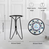 LIFFY Outdoor Side Table,12" Indoor Outdoor Round Glass Tabletop Accent Table with Metal Frame, Decorative Plant Stand & End Table for Patio, Garden, Yard, Kitchen, Porch LIFFY